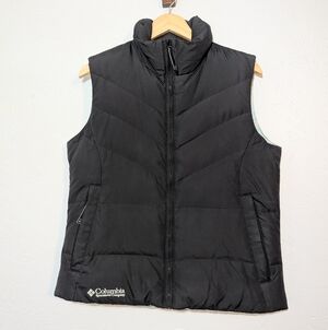 Womens Columbia Black Down Feather Puffer Vest Outerwear Gorpcore Hiking Camping